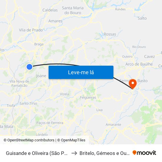 Guisande e Oliveira (São Pedro) to Britelo, Gémeos e Ourilhe map