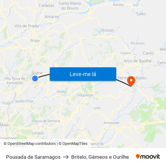 Pousada de Saramagos to Britelo, Gémeos e Ourilhe map