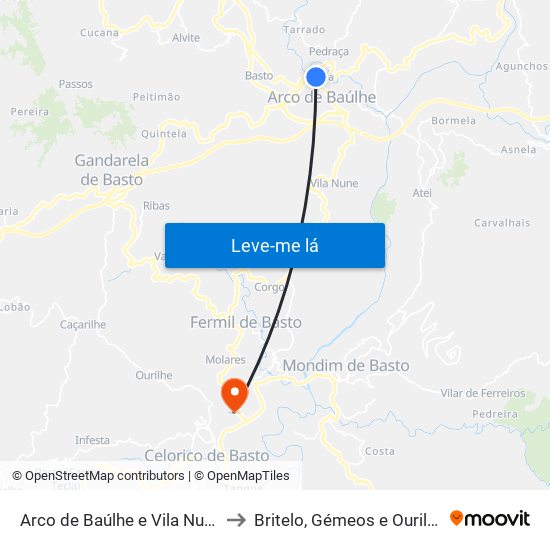 Arco de Baúlhe e Vila Nune to Britelo, Gémeos e Ourilhe map