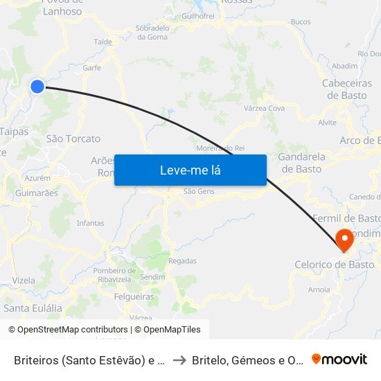 Briteiros (Santo Estêvão) e Donim to Britelo, Gémeos e Ourilhe map