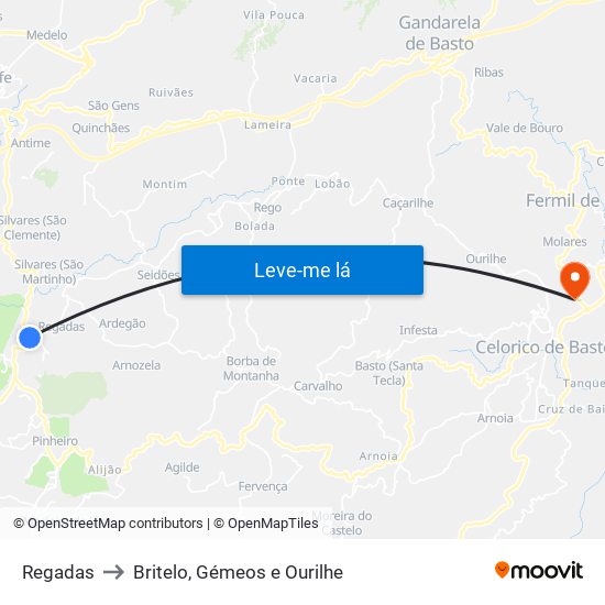 Regadas to Britelo, Gémeos e Ourilhe map