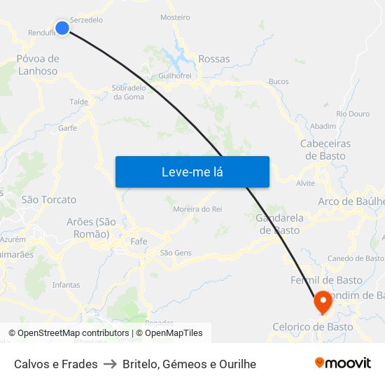 Calvos e Frades to Britelo, Gémeos e Ourilhe map