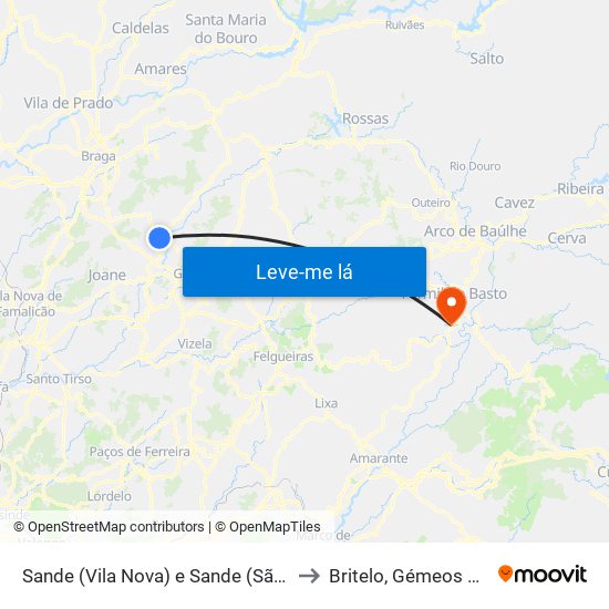 Sande (Vila Nova) e Sande (São Clemente) to Britelo, Gémeos e Ourilhe map