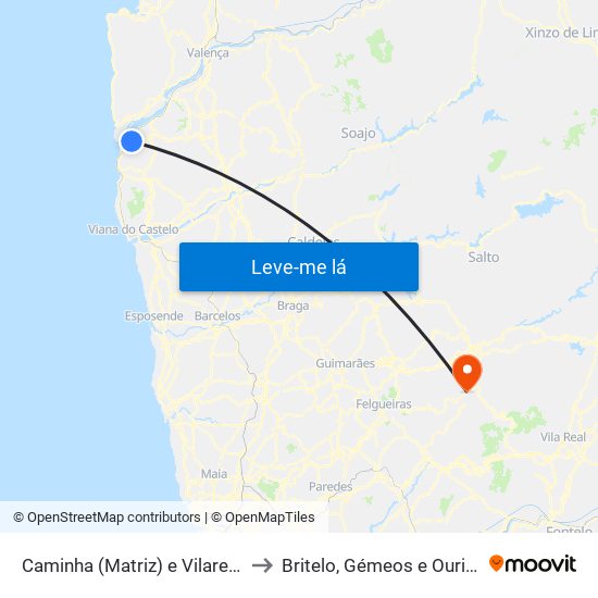 Caminha (Matriz) e Vilarelho to Britelo, Gémeos e Ourilhe map