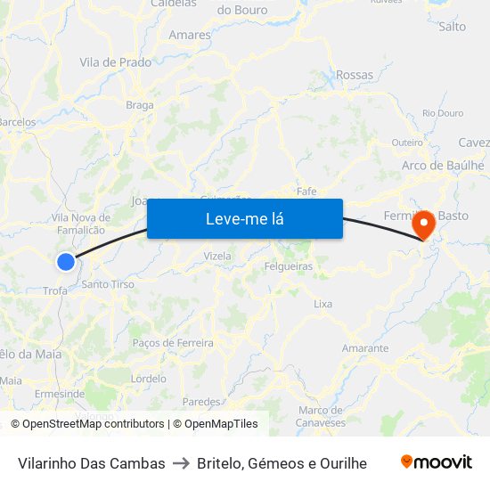 Vilarinho Das Cambas to Britelo, Gémeos e Ourilhe map