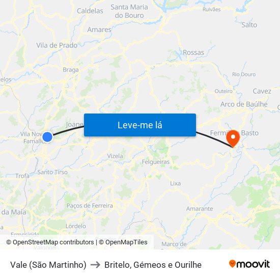 Vale (São Martinho) to Britelo, Gémeos e Ourilhe map