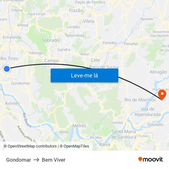 Gondomar to Bem Viver map