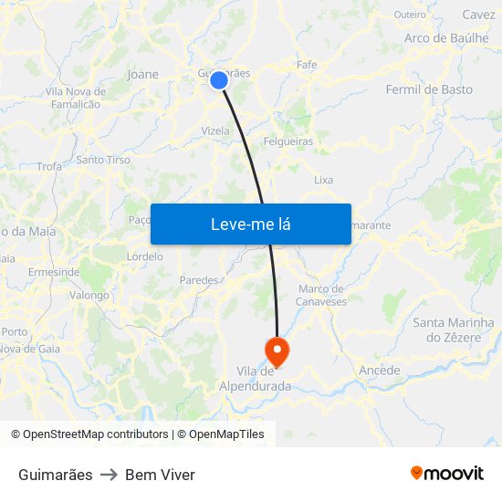 Guimarães to Bem Viver map