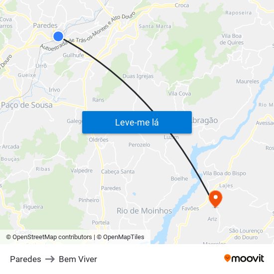 Paredes to Bem Viver map