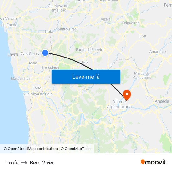 Trofa to Bem Viver map