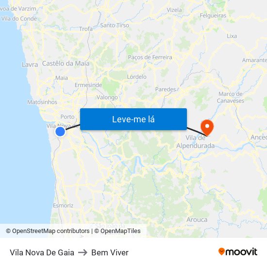 Vila Nova De Gaia to Bem Viver map