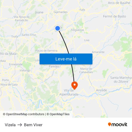 Vizela to Bem Viver map