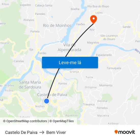 Castelo De Paiva to Bem Viver map
