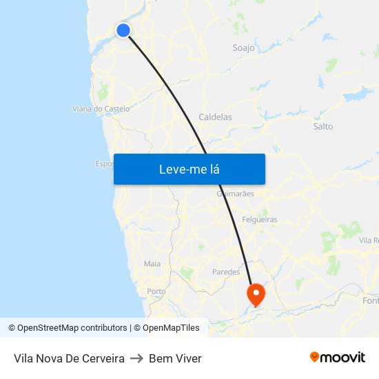 Vila Nova De Cerveira to Bem Viver map