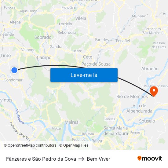 Fânzeres e São Pedro da Cova to Bem Viver map