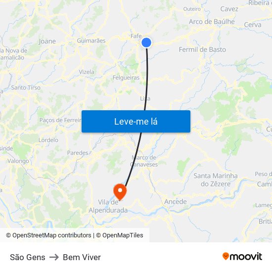São Gens to Bem Viver map