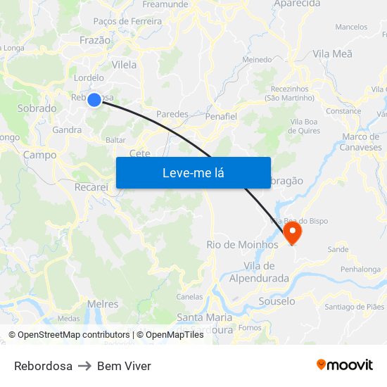 Rebordosa to Bem Viver map