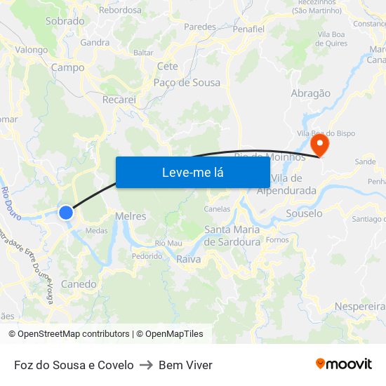 Foz do Sousa e Covelo to Bem Viver map