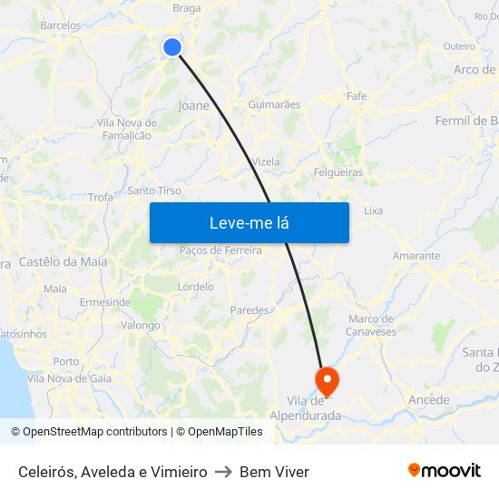 Celeirós, Aveleda e Vimieiro to Bem Viver map