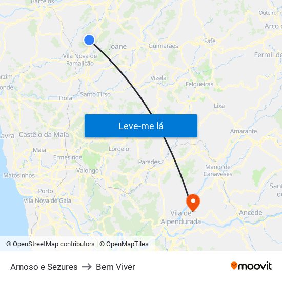 Arnoso e Sezures to Bem Viver map