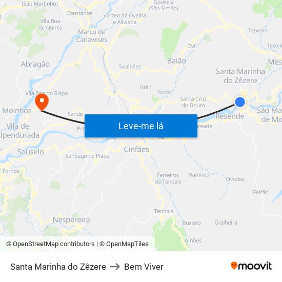 Santa Marinha do Zêzere to Bem Viver map