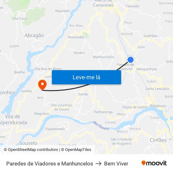 Paredes de Viadores e Manhuncelos to Bem Viver map