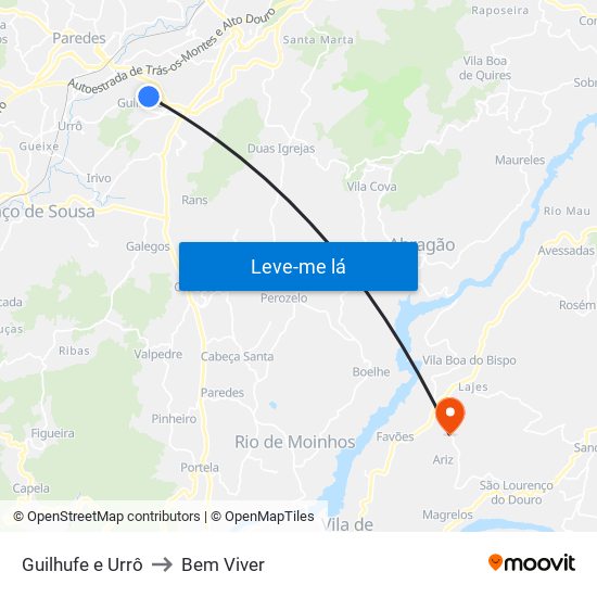 Guilhufe e Urrô to Bem Viver map