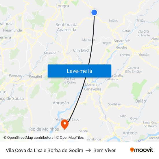 Vila Cova da Lixa e Borba de Godim to Bem Viver map