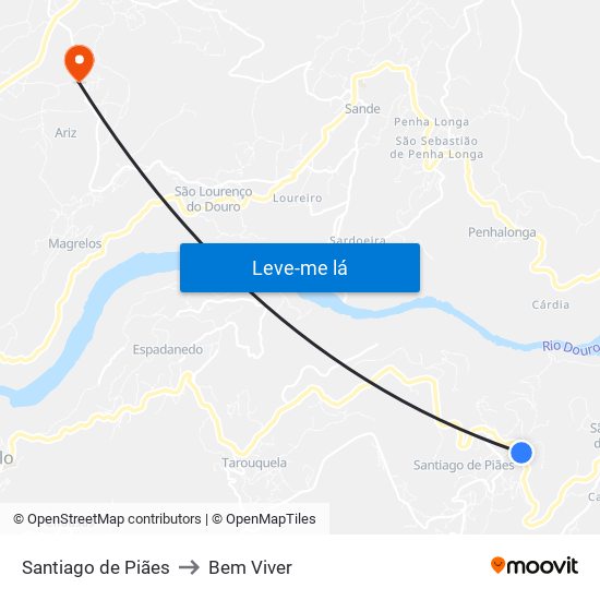 Santiago de Piães to Bem Viver map