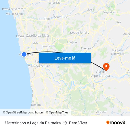 Matosinhos e Leça da Palmeira to Bem Viver map