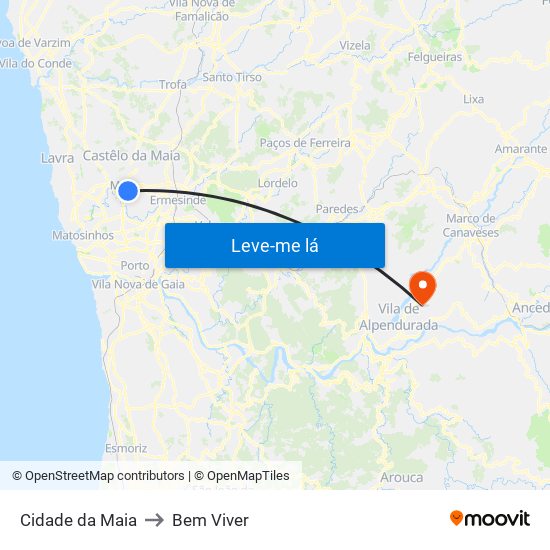 Cidade da Maia to Bem Viver map