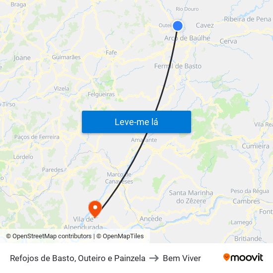 Refojos de Basto, Outeiro e Painzela to Bem Viver map