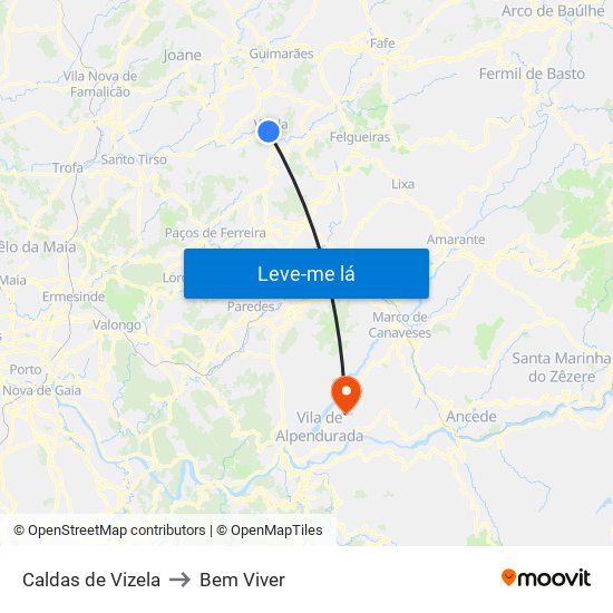 Caldas de Vizela to Bem Viver map