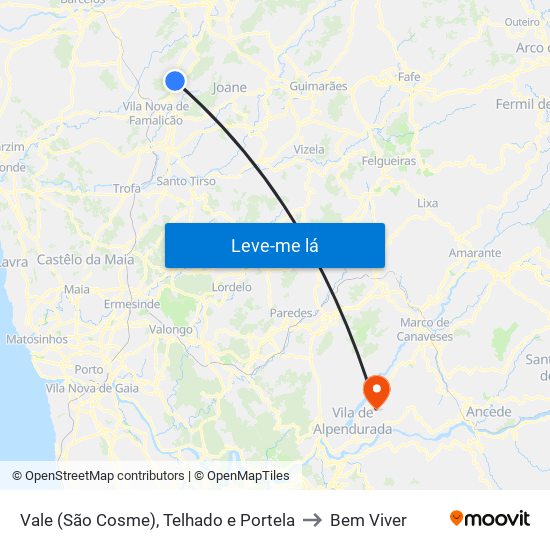 Vale (São Cosme), Telhado e Portela to Bem Viver map