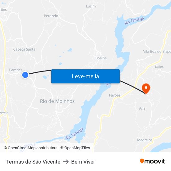 Termas de São Vicente to Bem Viver map