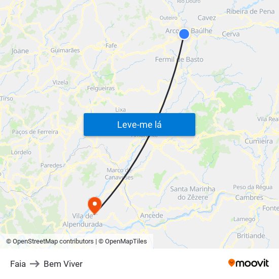 Faia to Bem Viver map