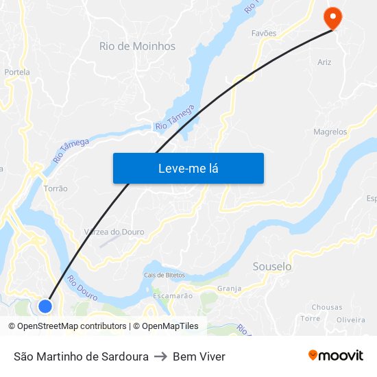 São Martinho de Sardoura to Bem Viver map