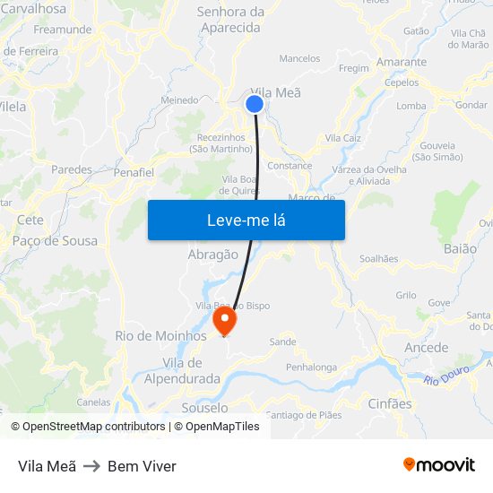 Vila Meã to Bem Viver map