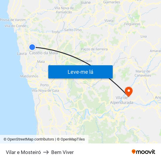 Vilar e Mosteiró to Bem Viver map