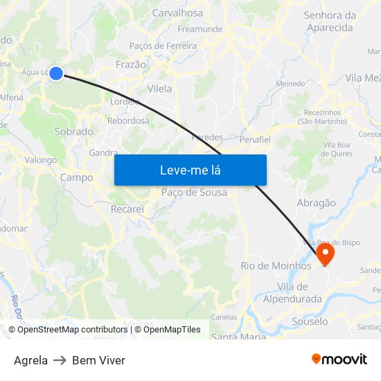 Agrela to Bem Viver map