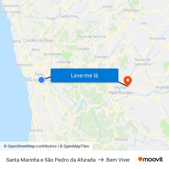 Santa Marinha e São Pedro da Afurada to Bem Viver map