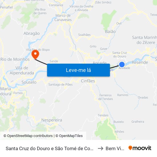 Santa Cruz do Douro e São Tomé de Covelas to Bem Viver map