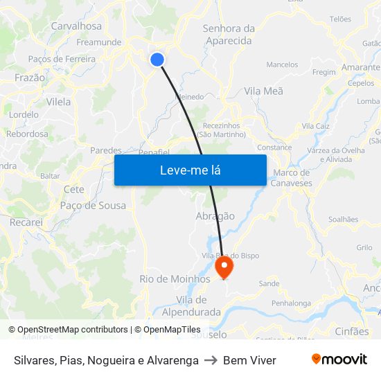 Silvares, Pias, Nogueira e Alvarenga to Bem Viver map