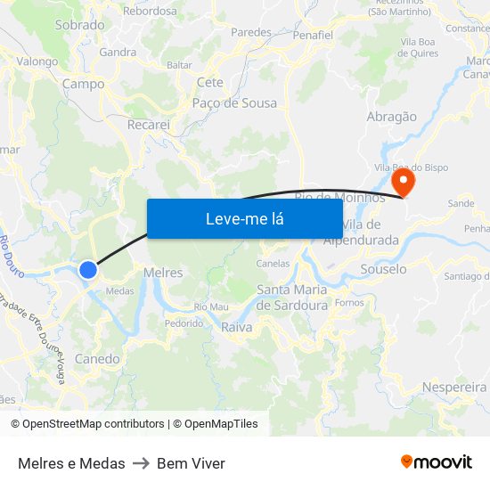 Melres e Medas to Bem Viver map