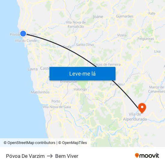 Póvoa De Varzim to Bem Viver map