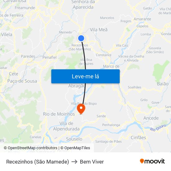 Recezinhos (São Mamede) to Bem Viver map