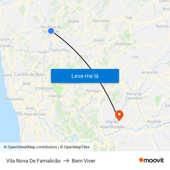 Vila Nova De Famalicão to Bem Viver map