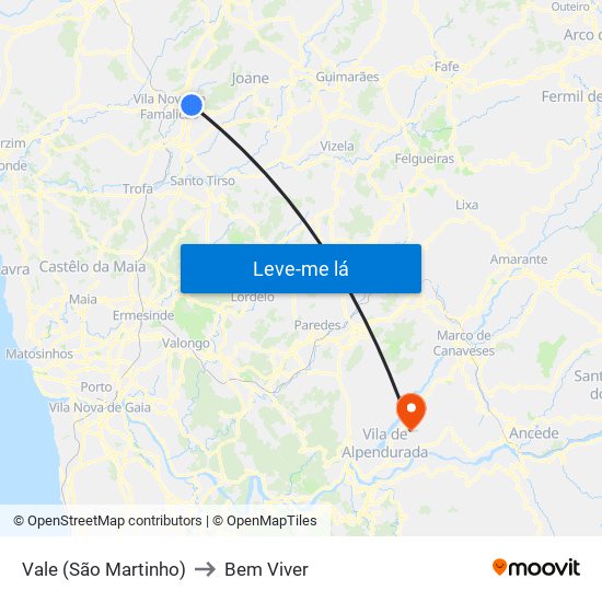 Vale (São Martinho) to Bem Viver map