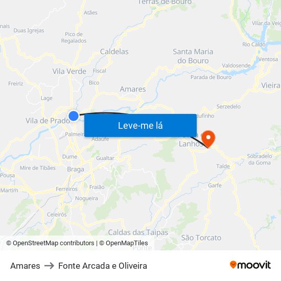 Amares to Fonte Arcada e Oliveira map