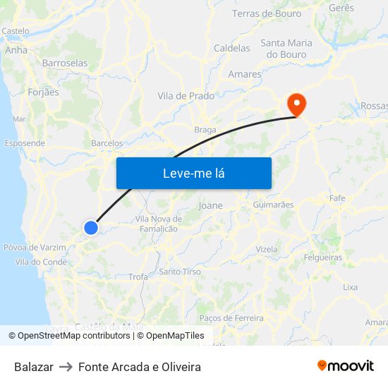 Balazar to Fonte Arcada e Oliveira map
